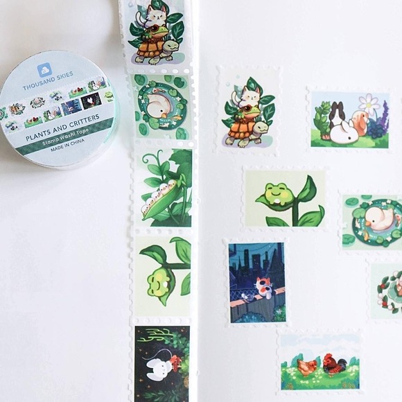 Stamp Washi Tape - Plants and Critters - Chickens, Rabbits, Ducks, Cats, & More - Picture 1 of 8